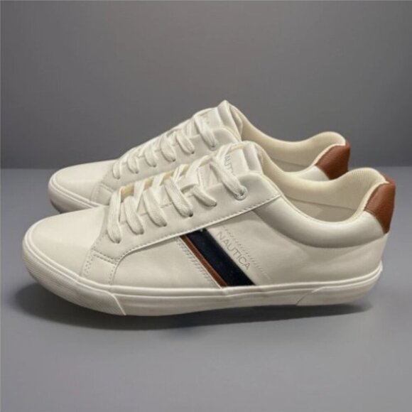 NEW Nautica Garrison 2 Leather Sneakers Men’s Size 11 White/Brown Casual Shoes - Picture 3 of 13